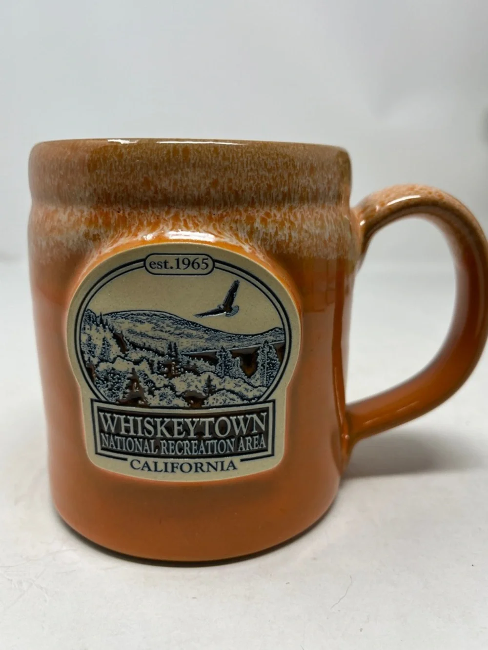 DENEEN POTTERY HANDCRAFTED IN USA ORANGE MUG WHISKEYTOWN CALIFORNIA NEW